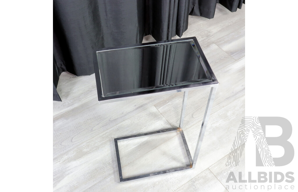 Modern Chrome Side Table with Mirrored Top