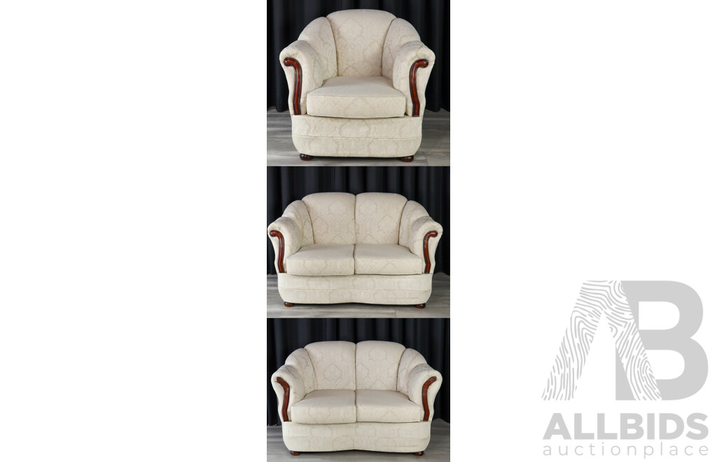 Three Piece Cream Brocade Lounge Suite by AGEM Furniture