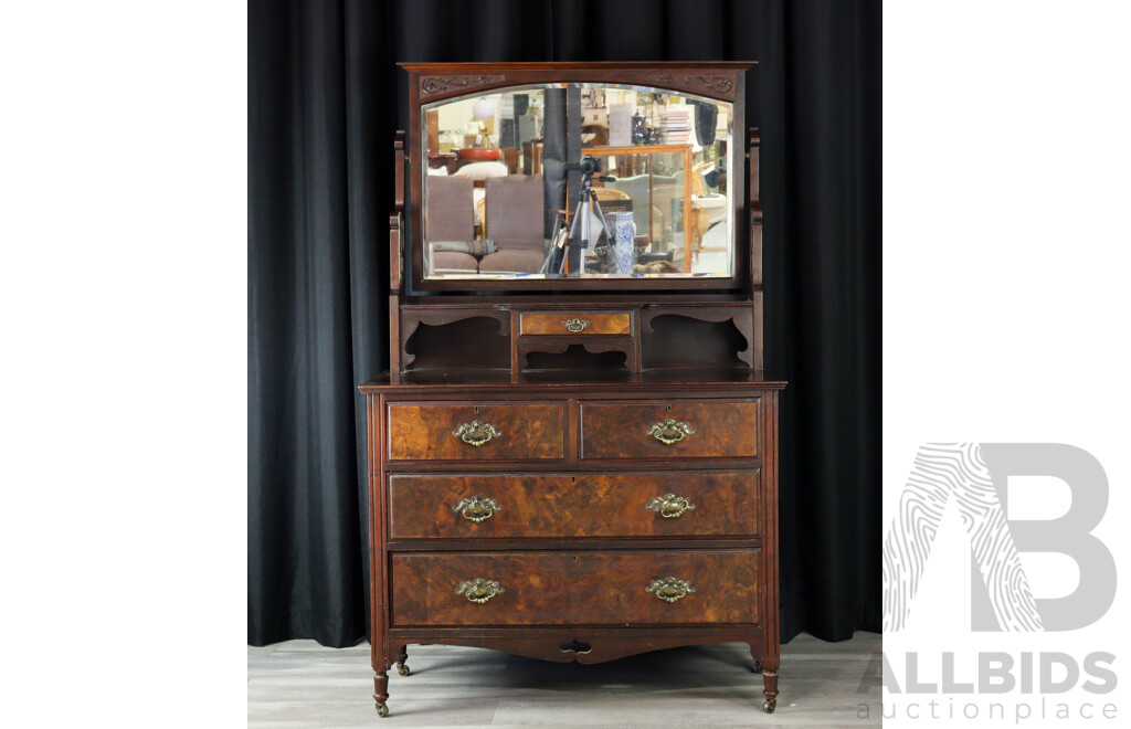 Victorian Walnut Five Drawer Dressing Table