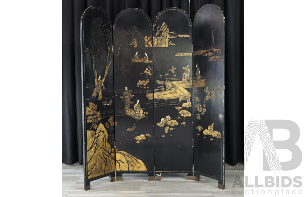 Japanese Four Panel Folding Dressing Screen