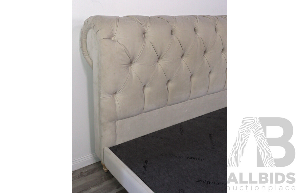 Queen Sized Bed Frame with Buttoned Fabric Headboard