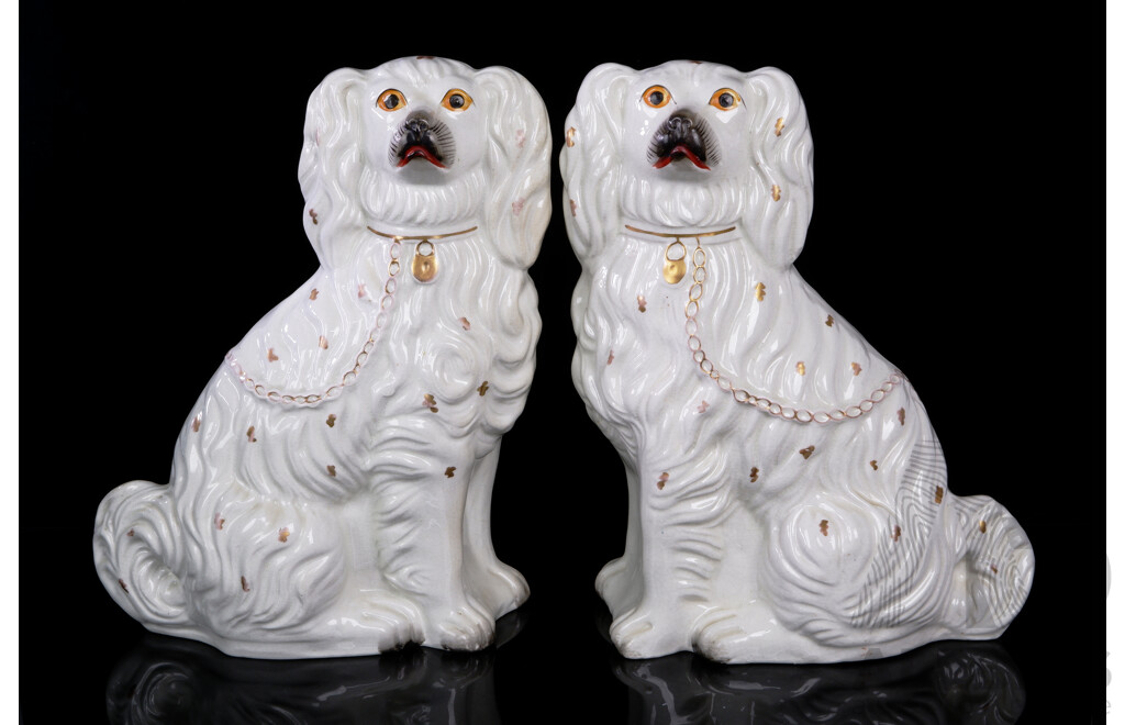 Pair Staffordshire Style Porcelain Wally Fire Dogs