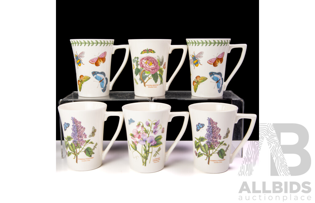 Set Six Portmeirion Porcelain Mugs in the Botanic Garden Series by Susan Ellis Williams