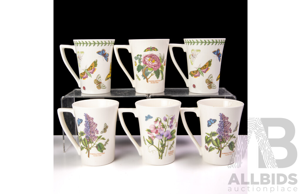 Set Six Portmeirion Porcelain Mugs in the Botanic Garden Series by Susan Ellis Williams