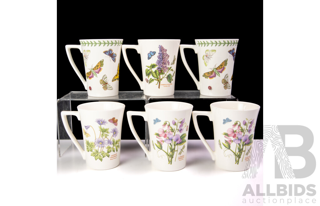 Set Six Portmeirion Porcelain Mugs in the Botanic Garden Series by Susan Ellis Williams