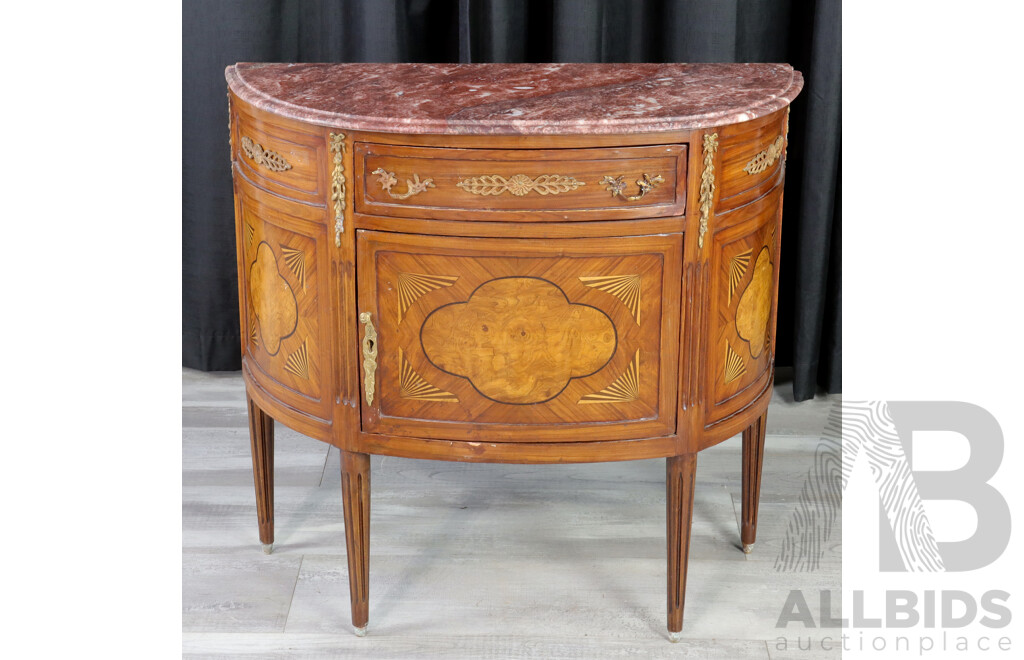 French Style Elevated Demi Lune Cabinet with Marble Top