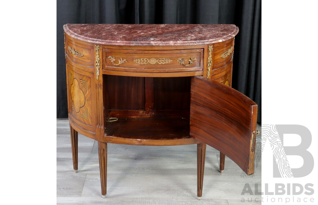 French Style Elevated Demi Lune Cabinet with Marble Top