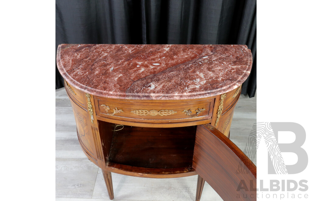 French Style Elevated Demi Lune Cabinet with Marble Top