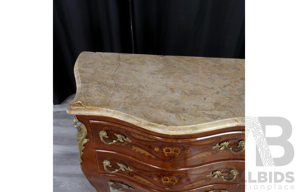 French Style Marble Top Bombe Commode