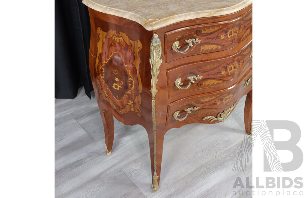 French Style Marble Top Bombe Commode