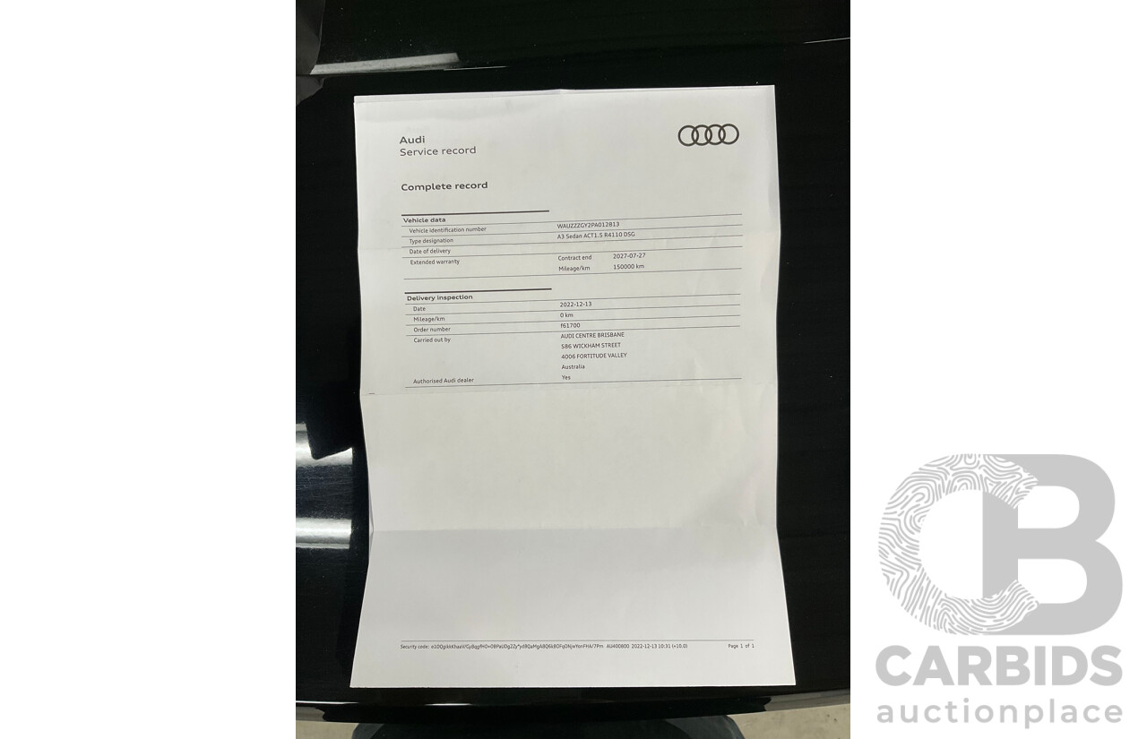 12/2022 Audi A3 35TFSI MHEV (FWD) 8Y MY23 4D Sedan Mythos Black Metallic Turbo 1.5L