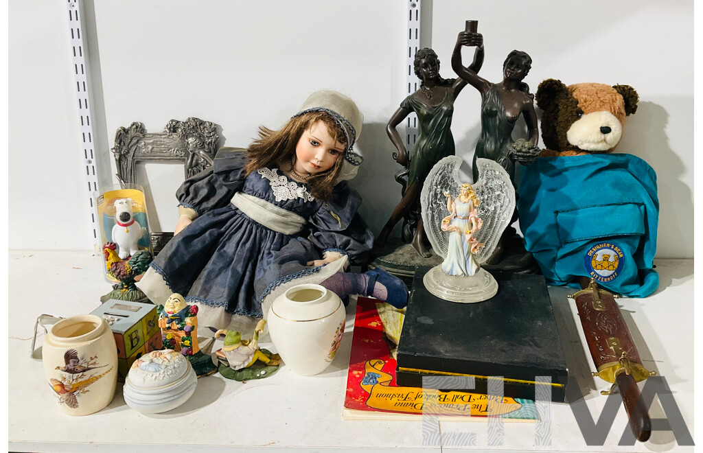 Large Collection of Interesting Decorative Homeware Including Several Statues, the Princess Diana Paper Doll Book of Fashion and Much More