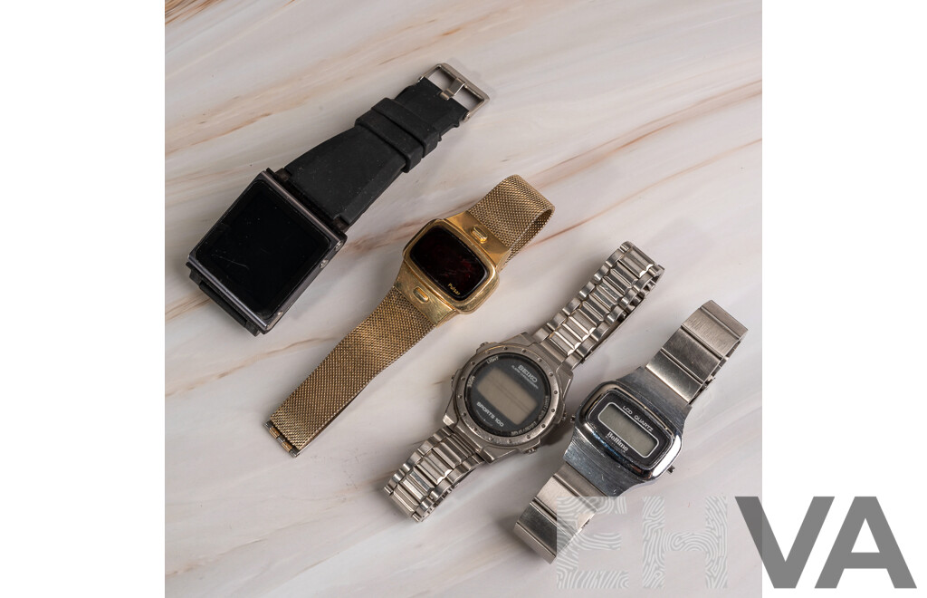 Collection of (4) Vintage Digital Watches Including Apple, Seiko, Pulsar, Beltime
