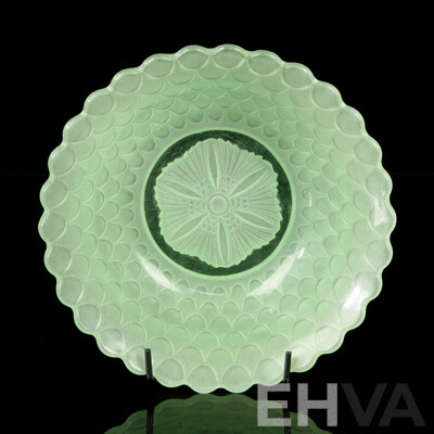 Uranium Glass Dish with Scale Pattern to Sides