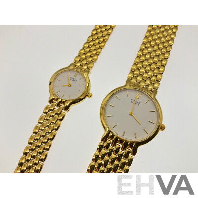 Citizen 'Reader's Digest' Released Ladies & Mens Gift Set of Gold Tone Watches 1020-S54554 & 1020-S54562