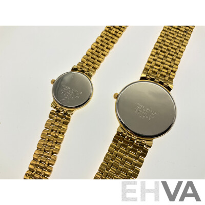 Citizen 'Reader's Digest' Released Ladies & Mens Gift Set of Gold Tone Watches 1020-S54554 & 1020-S54562