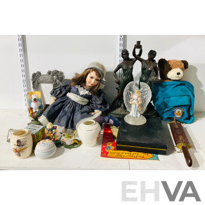 Large Collection of Interesting Decorative Homeware Including Several Statues, the Princess Diana Paper Doll Book of Fashion and Much More