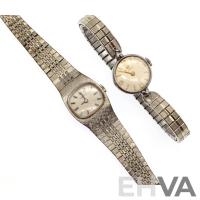 Tissot (2) Vintage Ladies Silver Tone Dress Watches, Manual Winding Both with Ticking Observed