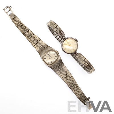 Tissot (2) Vintage Ladies Silver Tone Dress Watches, Manual Winding Both with Ticking Observed