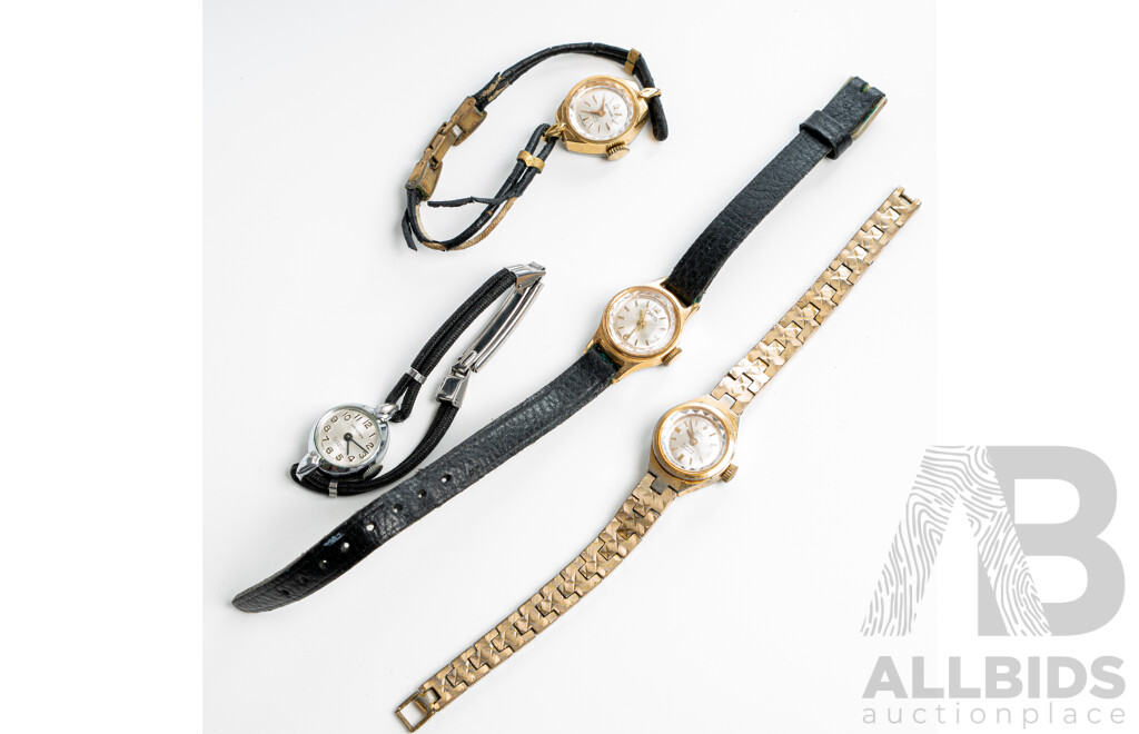 Collection of (4) Petite Ladies Vintage Dress Watches - Oris, Waltham, Unicorn & Royce