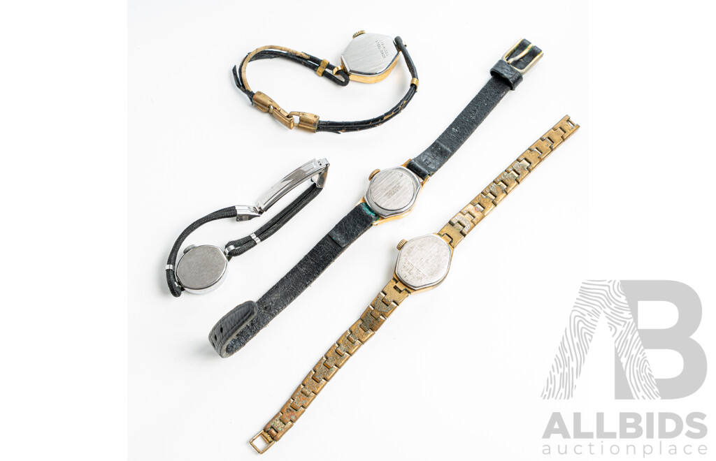 Collection of (4) Petite Ladies Vintage Dress Watches - Oris, Waltham, Unicorn & Royce