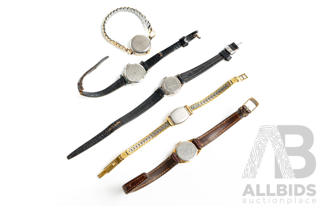 Collection of (5) Vintage Petite Ladies Watches - Elbon, Titoni, Dunklings Rivana, Girard Perregaux, Pierce