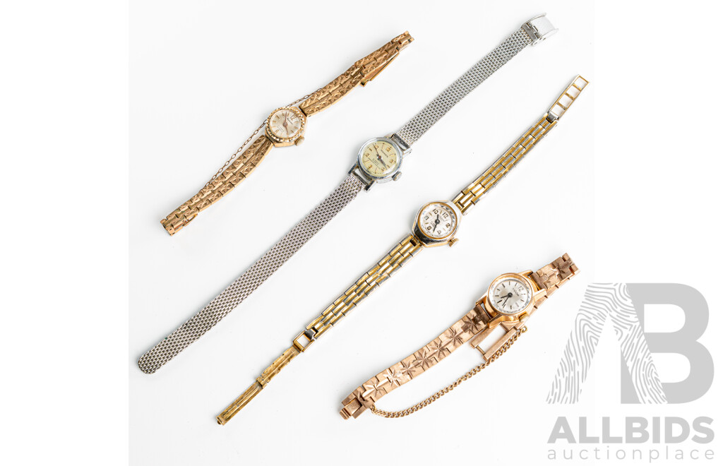 Collection of (4) Petite Vintage Watches - Neuchatel, Luxor, Manhattan, Young - All Observed with Movement