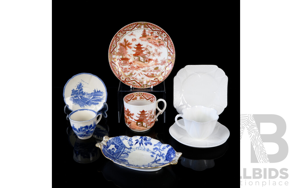 Antique Royal Worcester Japanese Style Porcelain Duo, Antique Royal Doulton Blue Norfolk Dou , Shelly Trio & Royal Crown Derby Dish