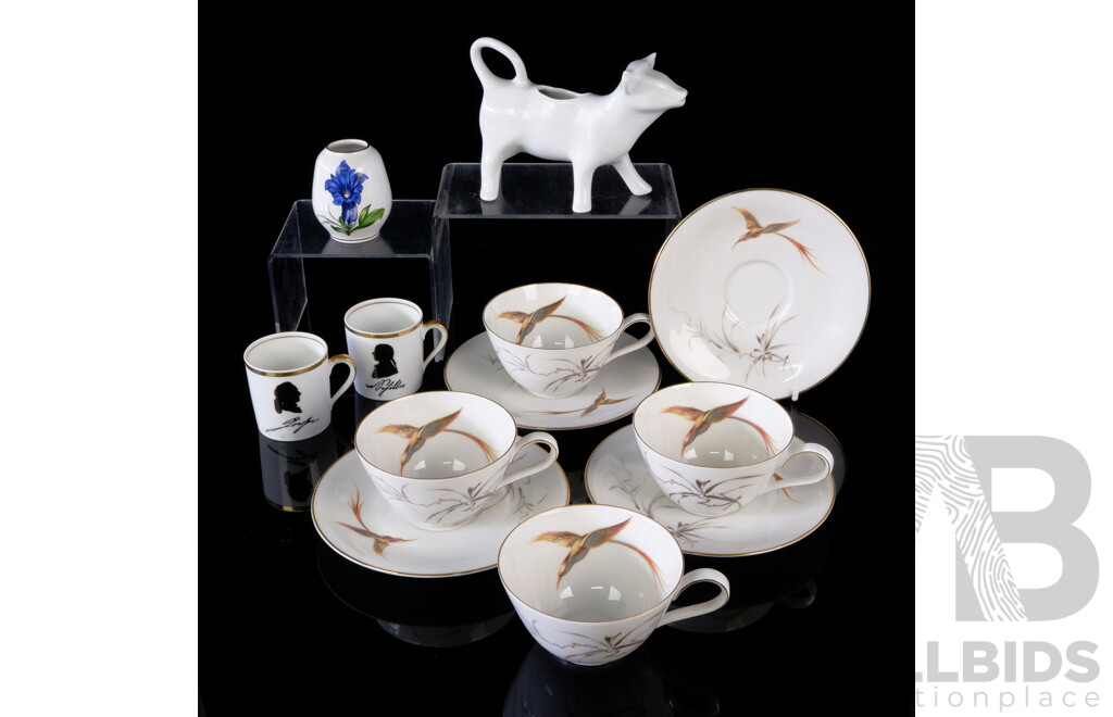 Set Eight German Heinrich Porcelain Duos, Pillivuyt Cow Form Creamer and More