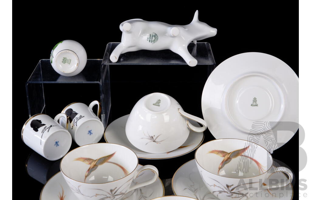 Set Eight German Heinrich Porcelain Duos, Pillivuyt Cow Form Creamer and More