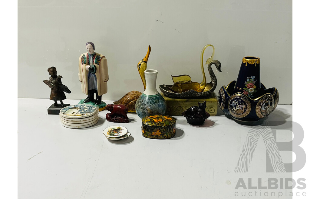 Collection Retro and Other Souvineer Ware Inclding Greek Ceramic with Gold Decoration, Carved Indian Stone Box and More