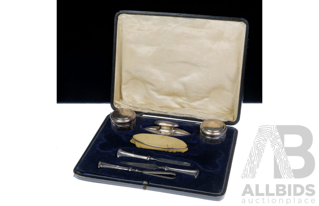 Antique Sterling Silver Seven Piece Manicure Set in Original Case, Sydney & Co, Birmingham 1915