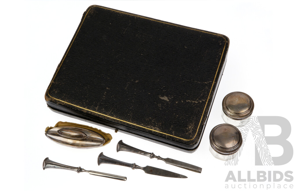 Antique Sterling Silver Seven Piece Manicure Set in Original Case, Sydney & Co, Birmingham 1915