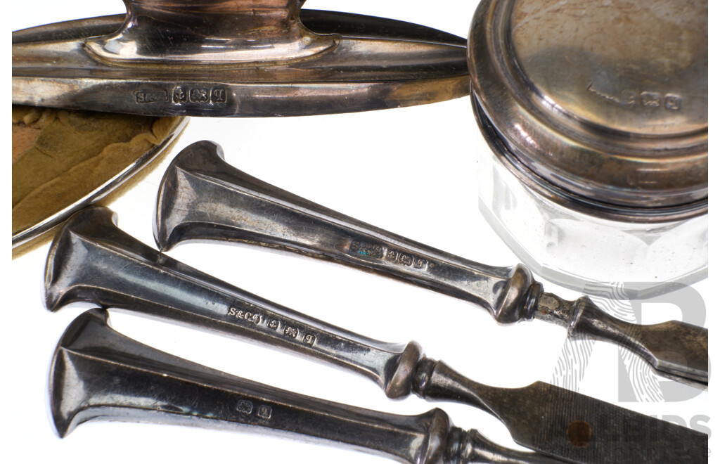 Antique Sterling Silver Seven Piece Manicure Set in Original Case, Sydney & Co, Birmingham 1915