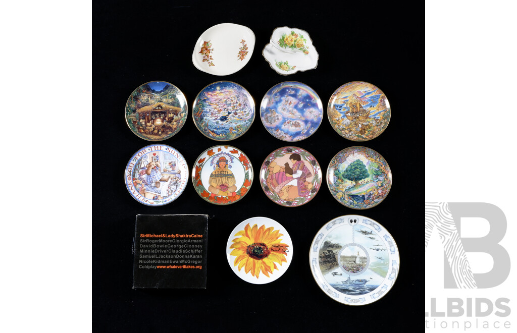 Collection Porcelain Display Plates Including Large Coalport Example, Numbered Edition Sir Michael & Shakira Caine Example I Original Box, Royal Doulton Example and More