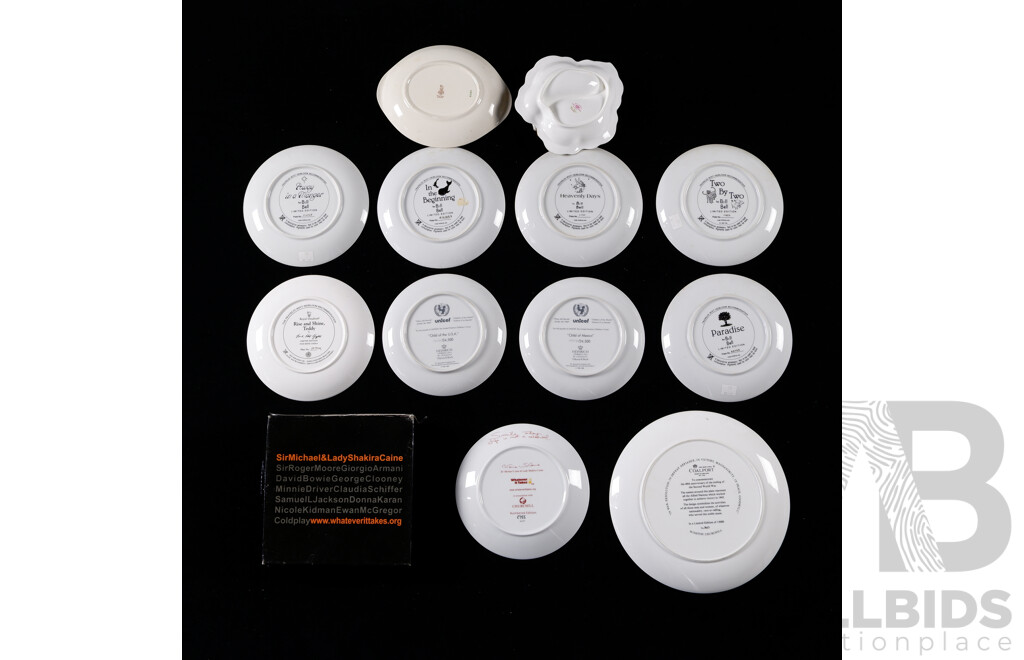 Collection Porcelain Display Plates Including Large Coalport Example, Numbered Edition Sir Michael & Shakira Caine Example I Original Box, Royal Doulton Example and More