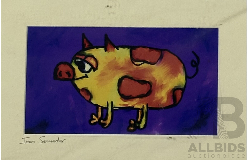 Inna Semadar, (Contemporary), Piggie, Glossy Colour Print of Original, 15.5 x 27 cm (image)