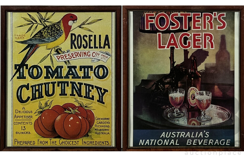 Pair of Framed Vintage Australiana Advertisements, Rosella Tomato Chutney and Foster's Lager, Colour Poster Print, 55 x 44 cm (frames) (2)