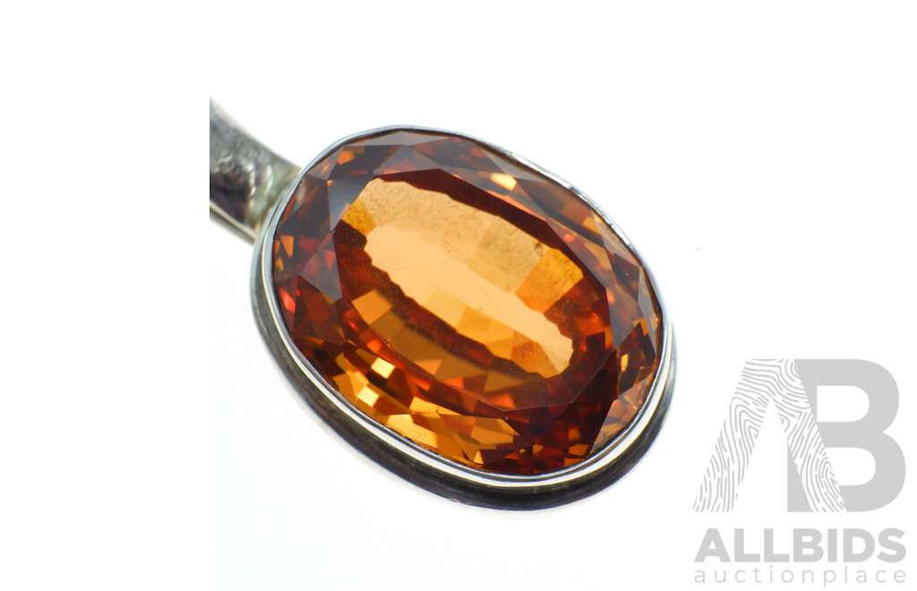 Sterling Silver Mandarin Citrine Pendant with Generous Bale, 42mm Long, 21.57 Grams