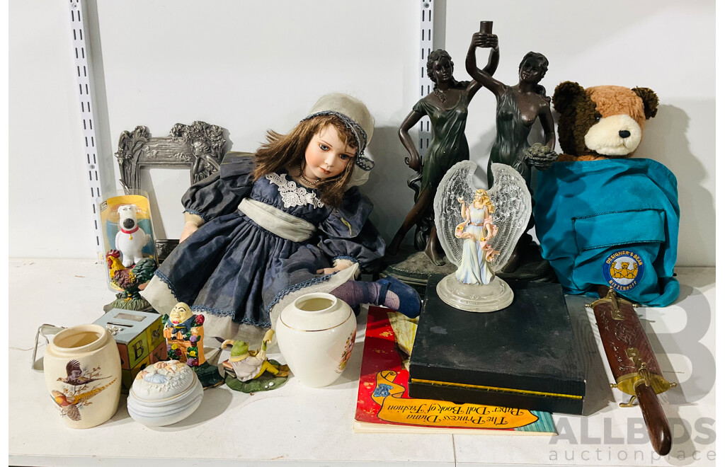 Large Collection of Interesting Decorative Homeware Including Several Statues, the Princess Diana Paper Doll Book of Fashion and Much More