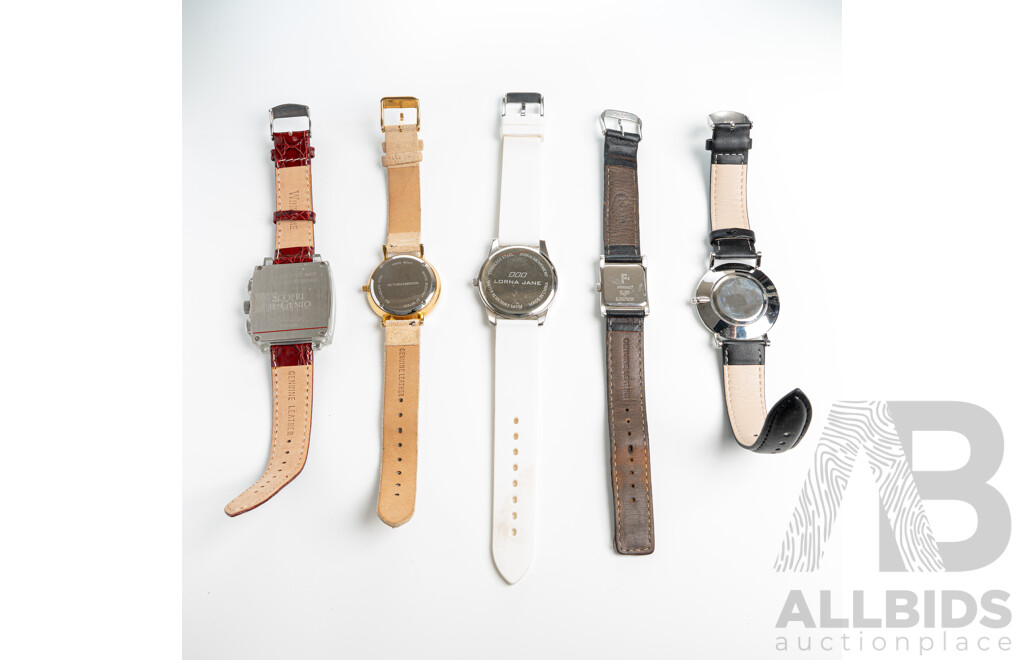 Collection of (5) Ladies Dress Watches Including Fossil & Lorna Jane