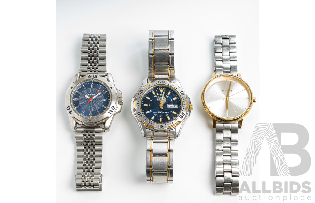 Collection of (3) Mens Dress Watches Including Nixon, Lorus & Jag