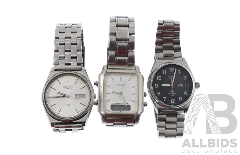 Collection of (3) Vintage Seiko Watches, 5H23-7A10, 8229-7020, V072-5060