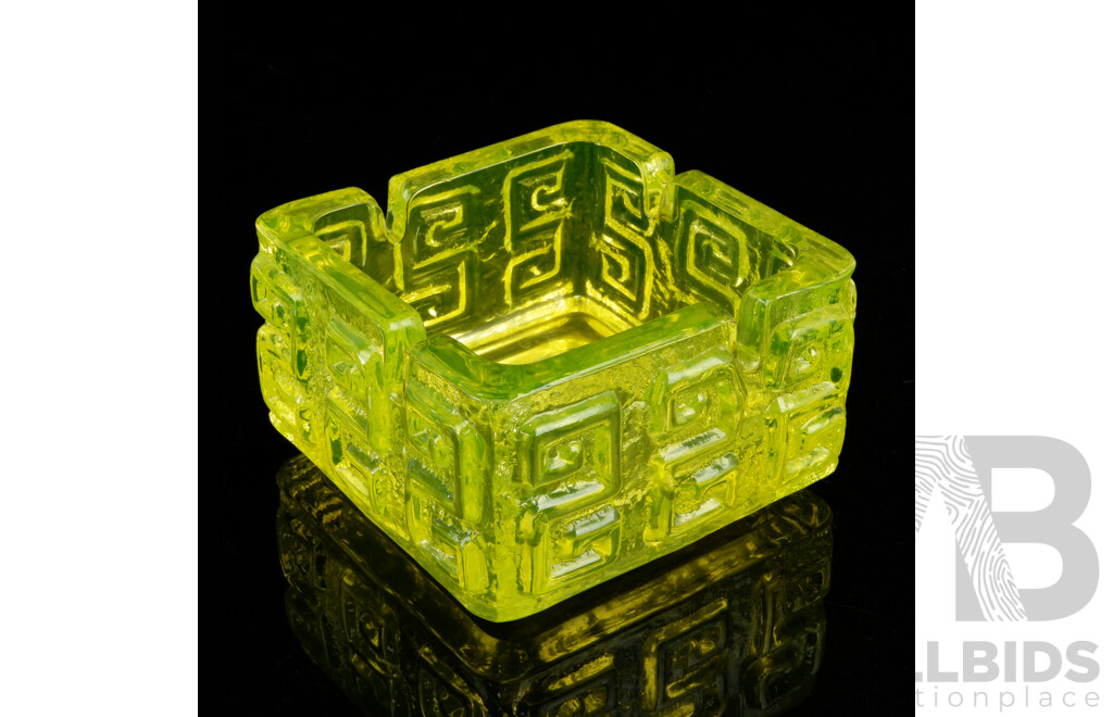 Retro Square Form Uranium Glass Ashtray