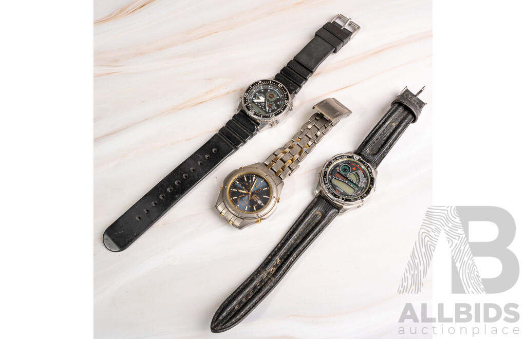 Citizen (3) Vintage Sports Watches - Titanium 6870-S49646, D288-S45849, C110-088972