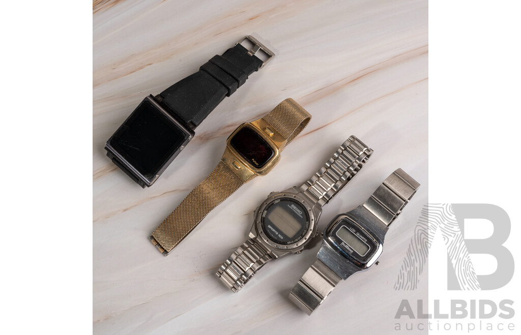 Collection of (4) Vintage Digital Watches Including Apple, Seiko, Pulsar, Beltime