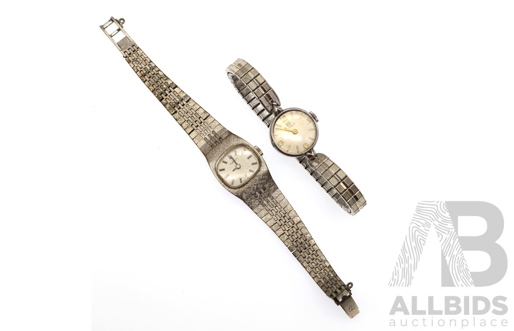 Tissot (2) Vintage Ladies Silver Tone Dress Watches, Manual Winding Both with Ticking Observed