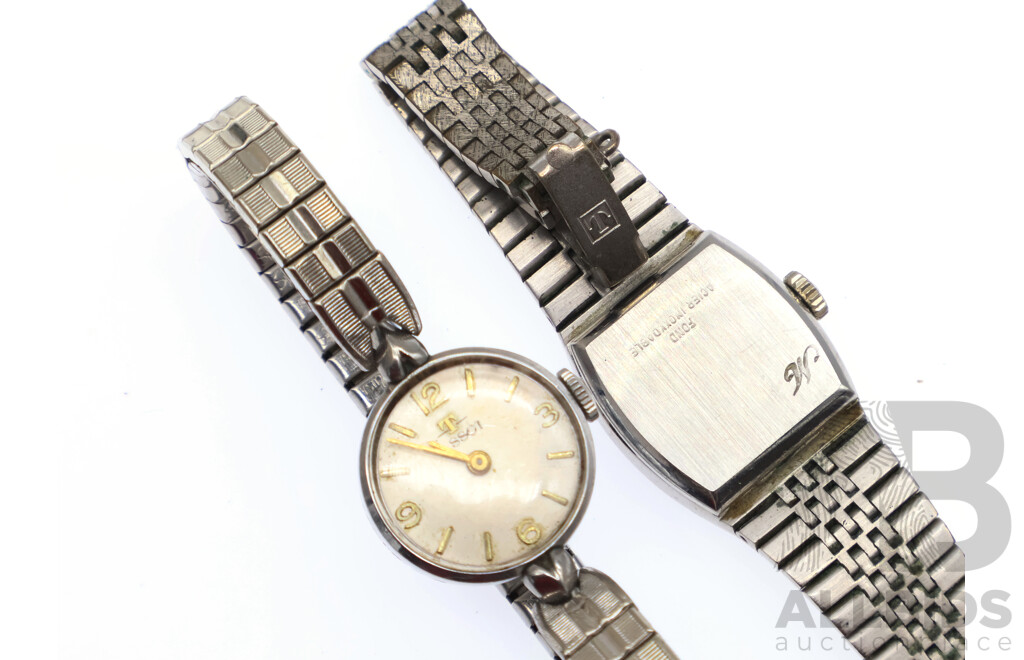 Tissot (2) Vintage Ladies Silver Tone Dress Watches, Manual Winding Both with Ticking Observed