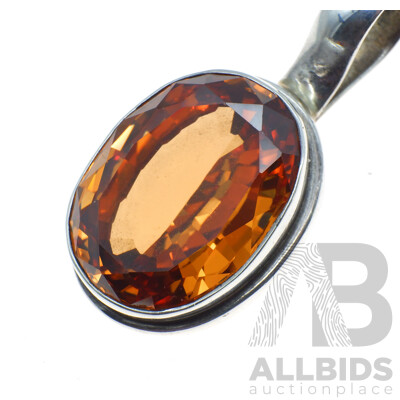 Sterling Silver Mandarin Citrine Pendant with Generous Bale, 42mm Long, 21.57 Grams