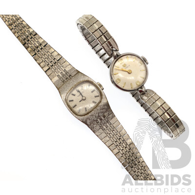 Tissot (2) Vintage Ladies Silver Tone Dress Watches, Manual Winding Both with Ticking Observed